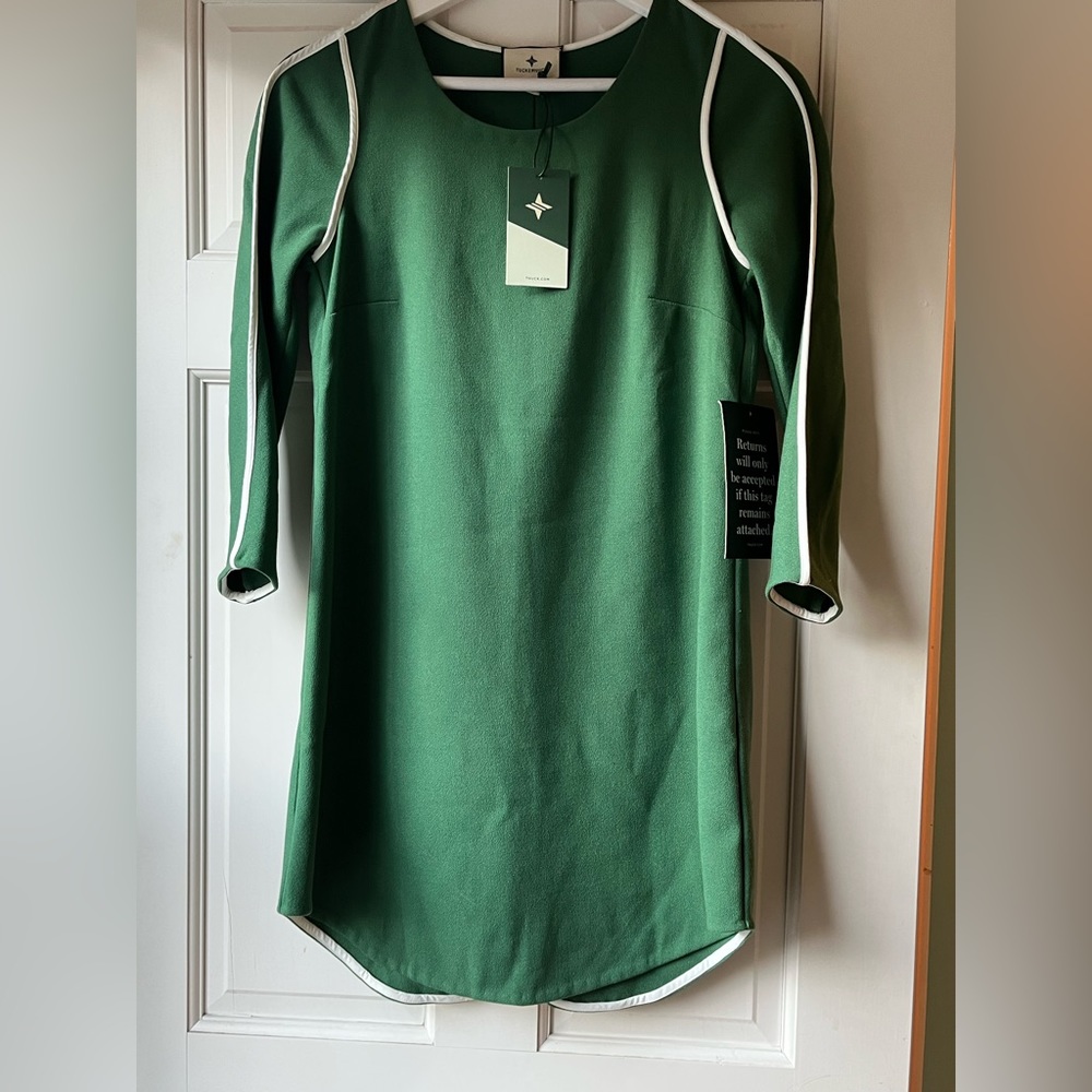 Tuckernuck green dress with white piping